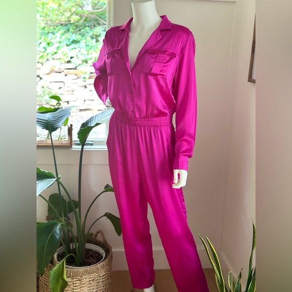 Amanda Uprichard Felix Jumpsuit Revolve 100% Silk Pink Size Medium - Picture 1 of 8